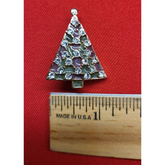 Liz Claiborne Christmas Tree Pin Mother of Pearl with Rhinestones Brooch - Picture 9 of 9